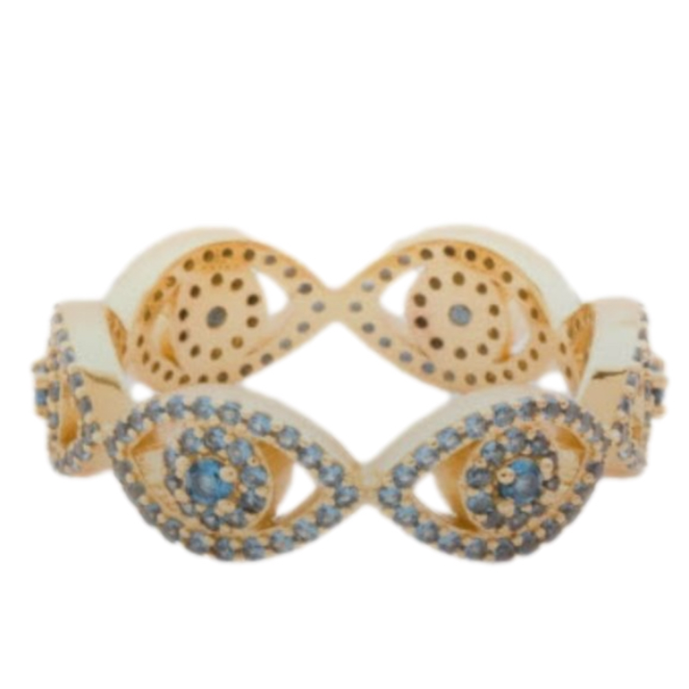 Kurt Geiger London Blue Pave Crystal Evil Eye Gold Tone Ring Sizes 7 and 8